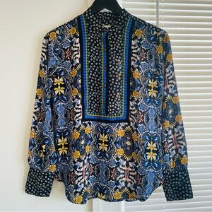 LOFT Blue and Yellow Floral Blouse, XS